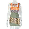 Women Clothing Printed Slim Fit Patchwork Slimming Hip Skirt Casual Sling off Neck Sleeveless Dress Bella Mia