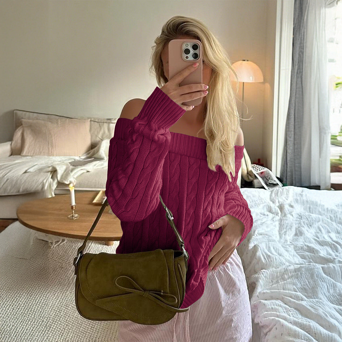 Women Clothing Autumn Winter Casual Office Solid Color Long Sleeve Vest Sweater Wool Bella Mia