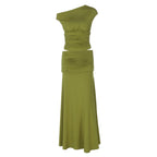 Women Clothing Summer One Shoulder Pleated Slim Fit Skirt Set Bella Mia
