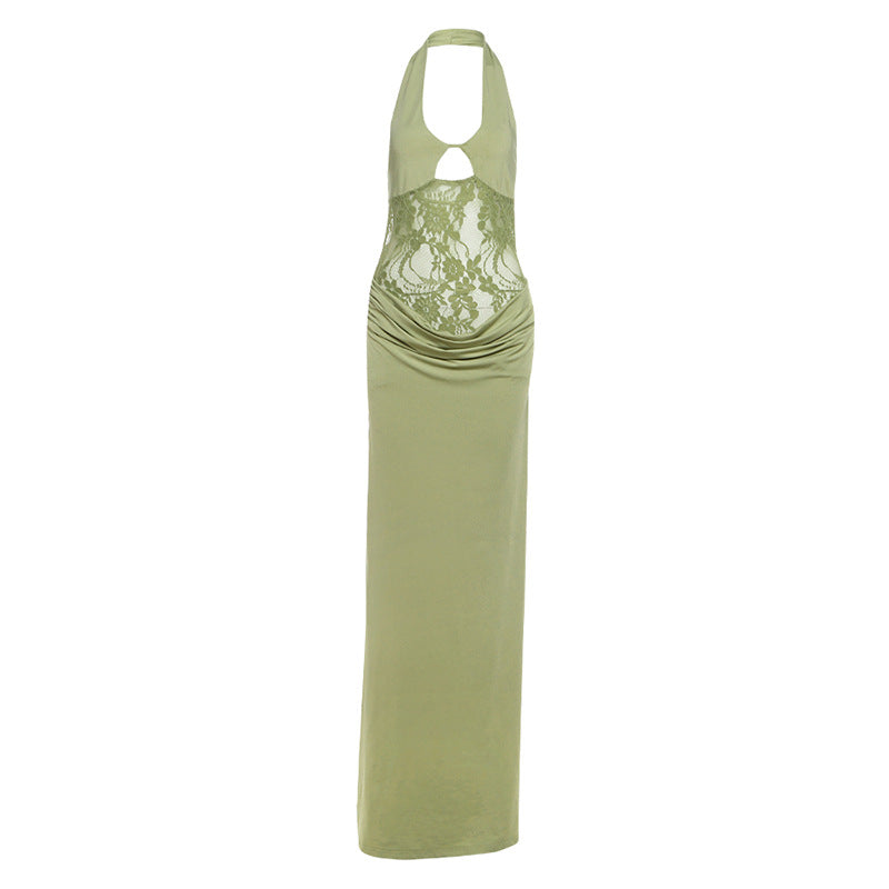 Spring Women Clothing Sexy Halter Cut out Slim Hip Fold Dress Bella Mia