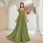 Elegant Ball Dress Fall High End Ruffled Maxi Dress V neck Dress Bella Mia