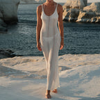 Vacation Dress Sexy Low Collar Solid Color Bare Back Solid Color Strap Beach Dress Bella Mia