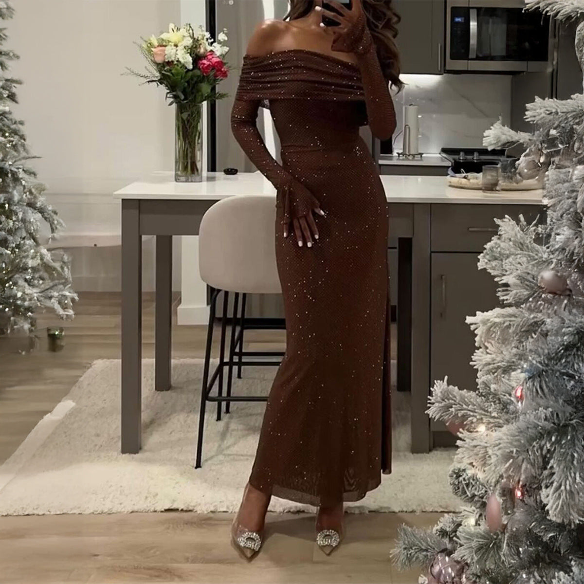 Elegant Solid Color Long Sleeved Dress Women Clothing Autumn Winter Bella Mia