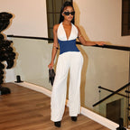 Women Clothing Spring Summer Halter Strap Contrast Color Zipper Tube Top Wide Leg Loose Jumpsuit Bella Mia