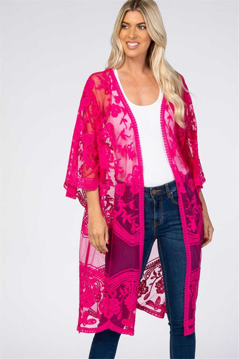Lace Mesh Embroidered Beach Cover up Sexy Cardigan Sunscreen Beach Bella Mia