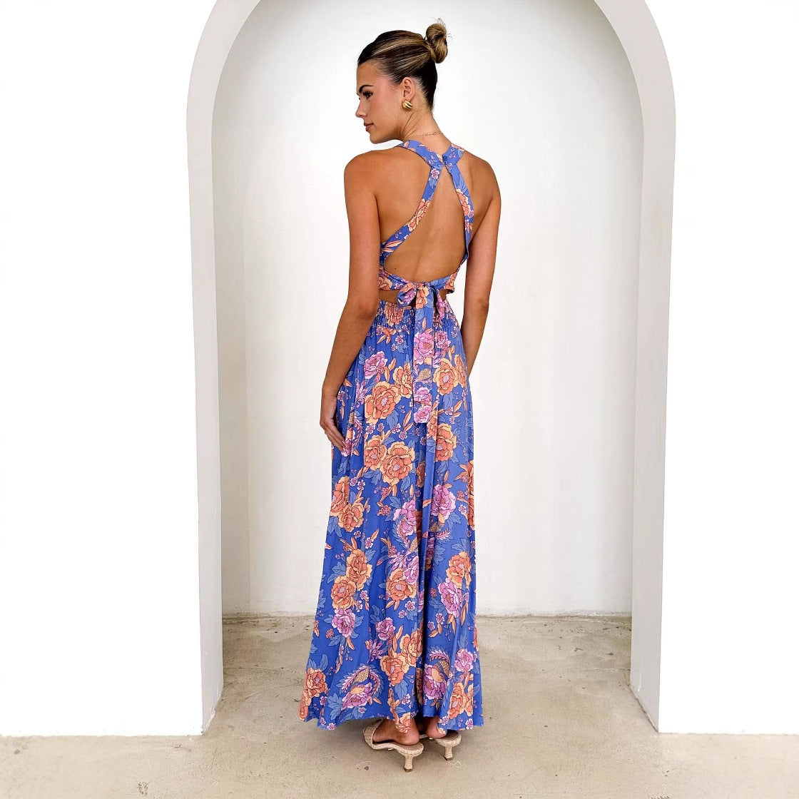 Printed Halter Beach Bohemian High Waist Backless Floral Dress Women Clothing Bella Mia