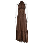 French Halter Polka Dot Satin Dress Sexy Elegant Backless Waist Trimming Dress Bella Mia