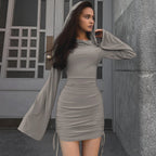 Women Clothing Autumn Sexy Slim Fit Drawstring Hooded Hip Bag Dress Women Bella Mia