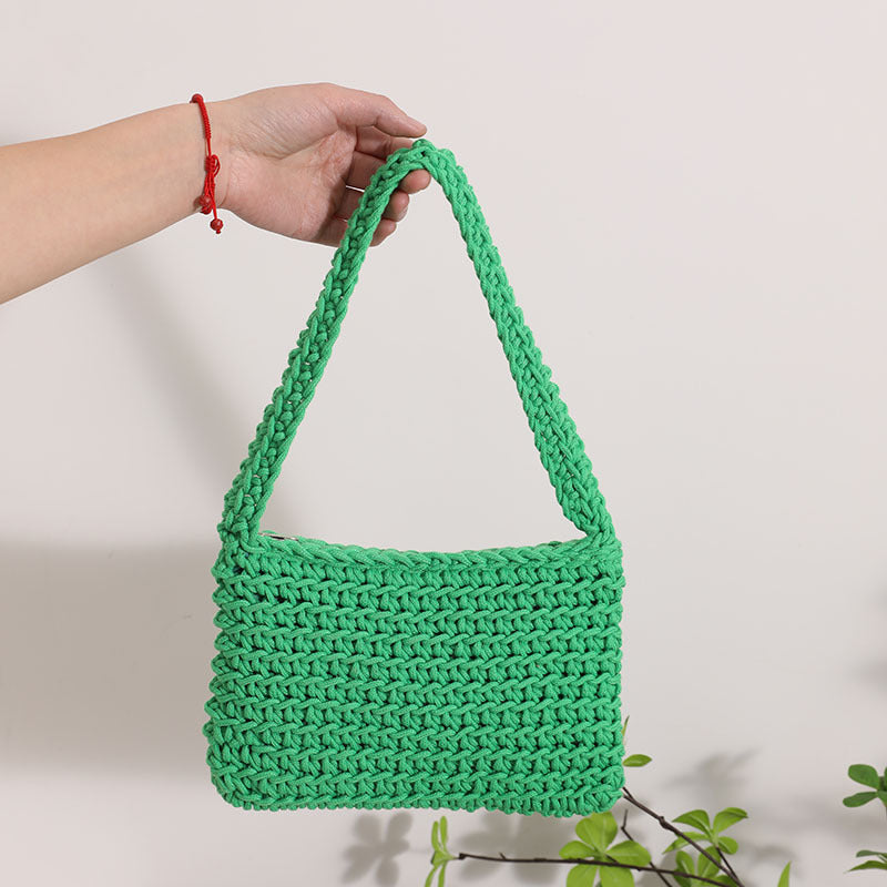 All Match Shoulder Cotton Thread Woven Bag Fresh Square Underarm Bag Straw Bag Solid Color Office Handbag Women Bella Mia