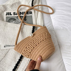 Crossbody Straw Bag Cotton Thread Woven Bag Mobile Phone Change Key Case Hollow Out Cutout Cotton Thread Woven Bag Casual Cute Women Bella Mia