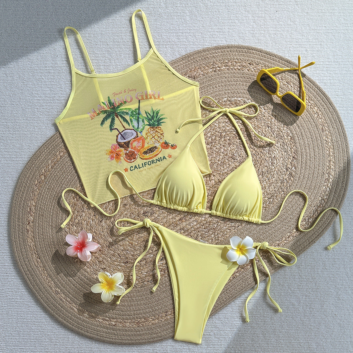 Tropical Fruit Printed Halter Bikini Sexy Vacation Swimsuit Bikini