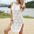Women Side Slit Sexy V neck Strap Hollow Out Cutout Floral Texture Dress Beach Cover up Skirt Bella Mia