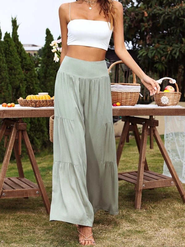 Spot Goods Summer Casual Wide Leg Cotton Linen Popular High Waist Loose Pants Women Pants Bella Mia