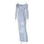 Off Shoulder Rhinestone Shiny Long Sleeve Dress Women Sexy Dress Bella Mia