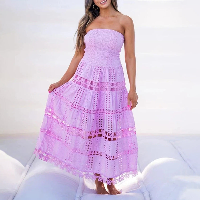 Casual Maxi Dress Spring High Sense Embroidery Hollow Out Cutout out Tube Top Dress Women Clothing Bella Mia