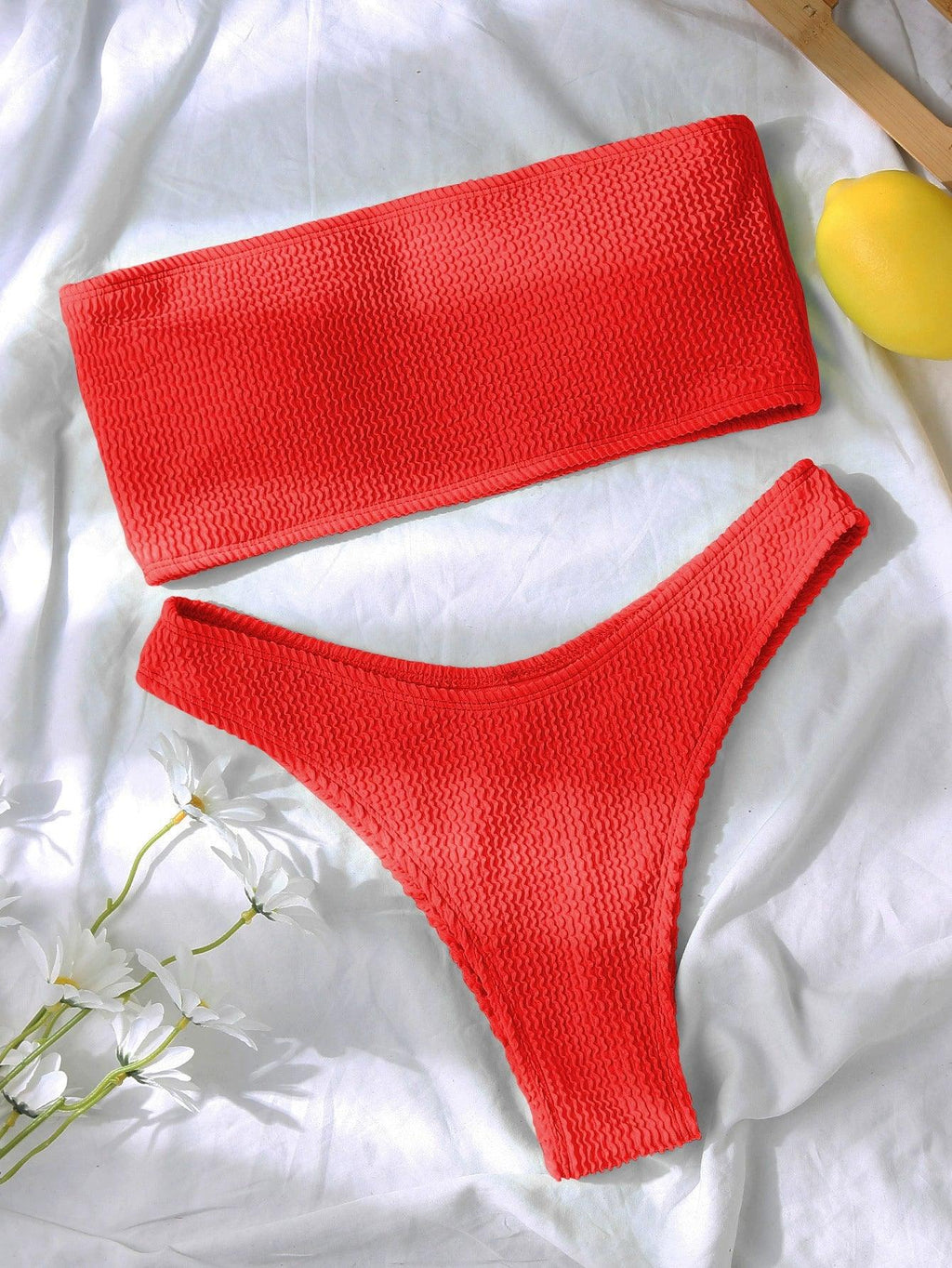 Solid Color Separates Swimsuit Slim Looking Triangle Belt Chest Pad Fashion High Waist Bikini Tube Top Swimsuit Sexy Bikini Women LUXLIFE BRANDS