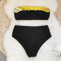 Pure Black Gold Sequined Tube Top Split Swimsuit Women Sexy High Waist Bikini Bella Mia