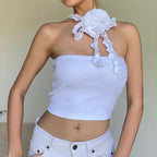 Spring Sexy French Three Dimensional Floral Ribbon Halter Stitching Tube 3D Rose Top Vest for Women Bella Mia