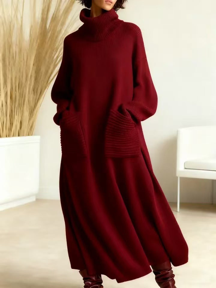 High Neck Woolen Dress Loose Woolen Coat Bella Mia