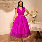 Sexy V neck Bow Sleeveless Dress High Waist Slim Fit Elegant Party Evening Dress Bella Mia