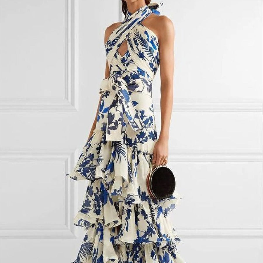 Summer Bohemian Holiday Lace up Lolita Large Swing Dress Printed Dress Bella Mia