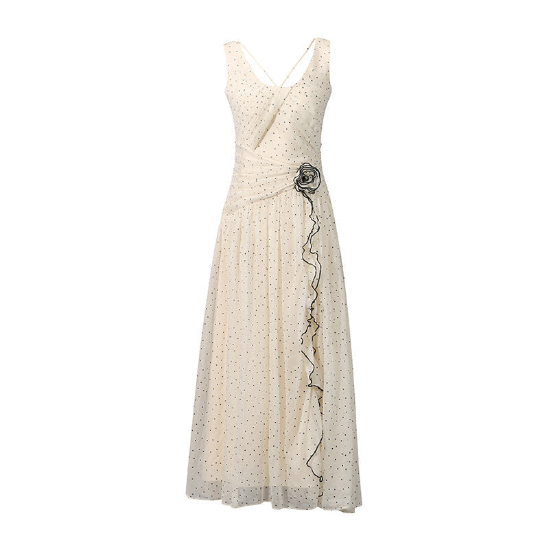 Sweet Milk Apricot round Neck Sleeveless Polka Dot Brace Maxi Dress Summer Women Clothes Dress Bella Mia