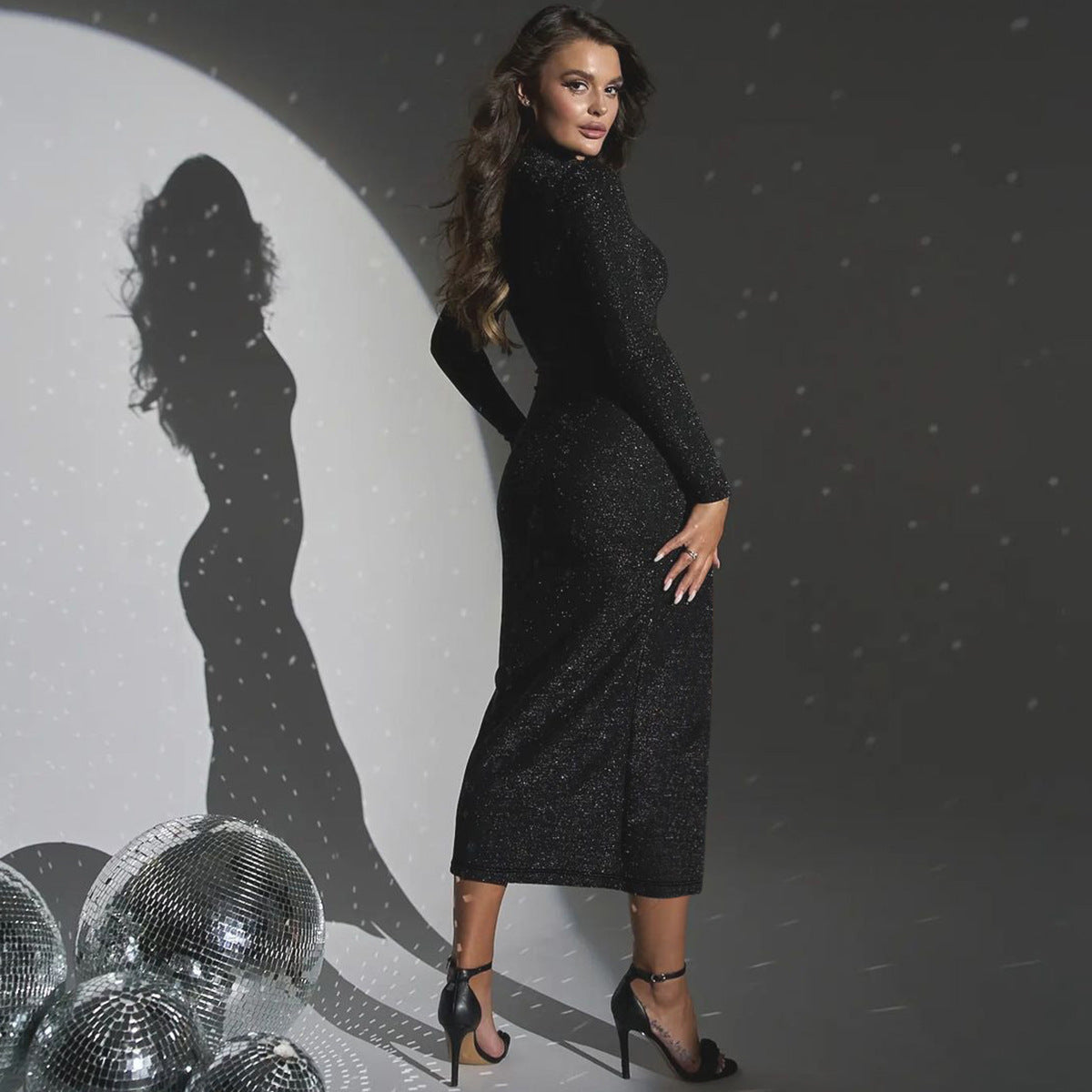 Women Clothing Autumn round Neck Slim Fit Slit Bright Color Dress Bella Mia