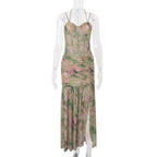 Women Clothing Summer Sexy Spaghetti Strap Floral Print Vacation Beach High Waist Slimming Slit Dress Women Bella Mia