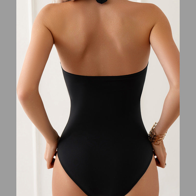 Halter Tether Women Swimsuit Ladies Swimsuit Solid Color Fabric Summer Beach Swimwear Bella Mia