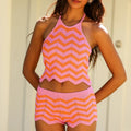 Women Clothing Striped Spaghetti Straps Lace up Vacation Backless Sexy Beach Shorts