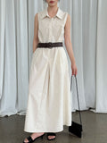 Cotton Linen Shirt Dress with Belt Summer Cinched Sleeveless Dress