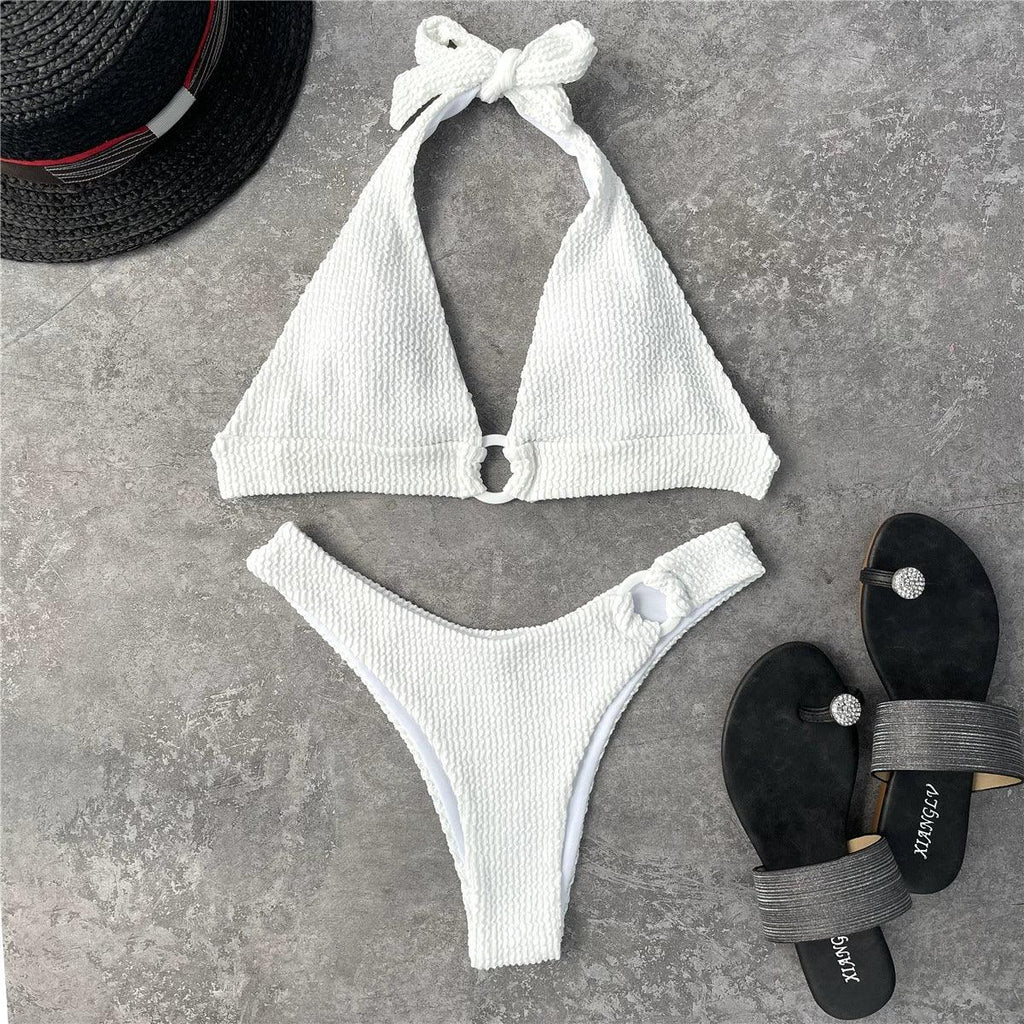 European and American Beach Foreign Trade Split Swimsuit Retro Printed Bikini Sexy Bikini Ring Triangle Swimsuit Slim Looking LUXLIFE BRANDS