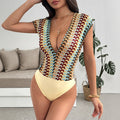 Sexy Ethnic Deep V Plunge neck Flying Sleeve Colored Embroidery Backless Bodysuit