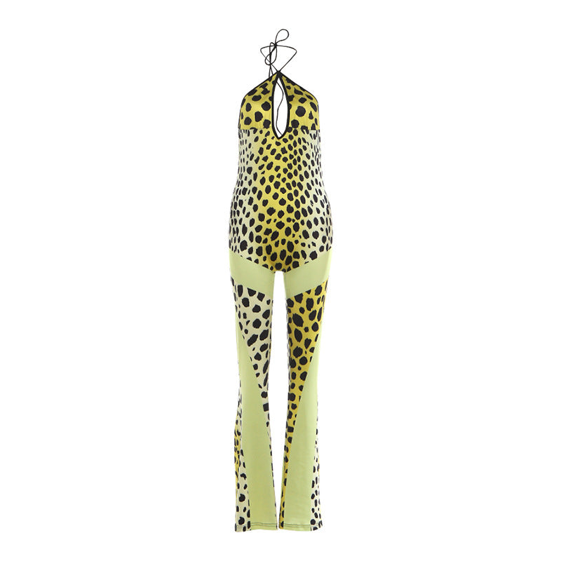 Spring Women Clothing Sexy Backless Water Drop Collar Lace up Halterneck Micro Pull Long Conjoined Trousers Bella Mia