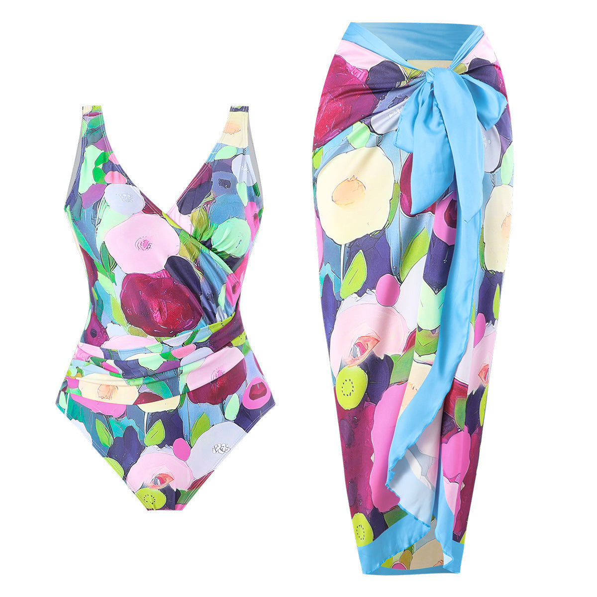Two Piece Set Swimsuit Cross Belly Covering Printed Backless Sheath Dress Swimsuit Bella Mia