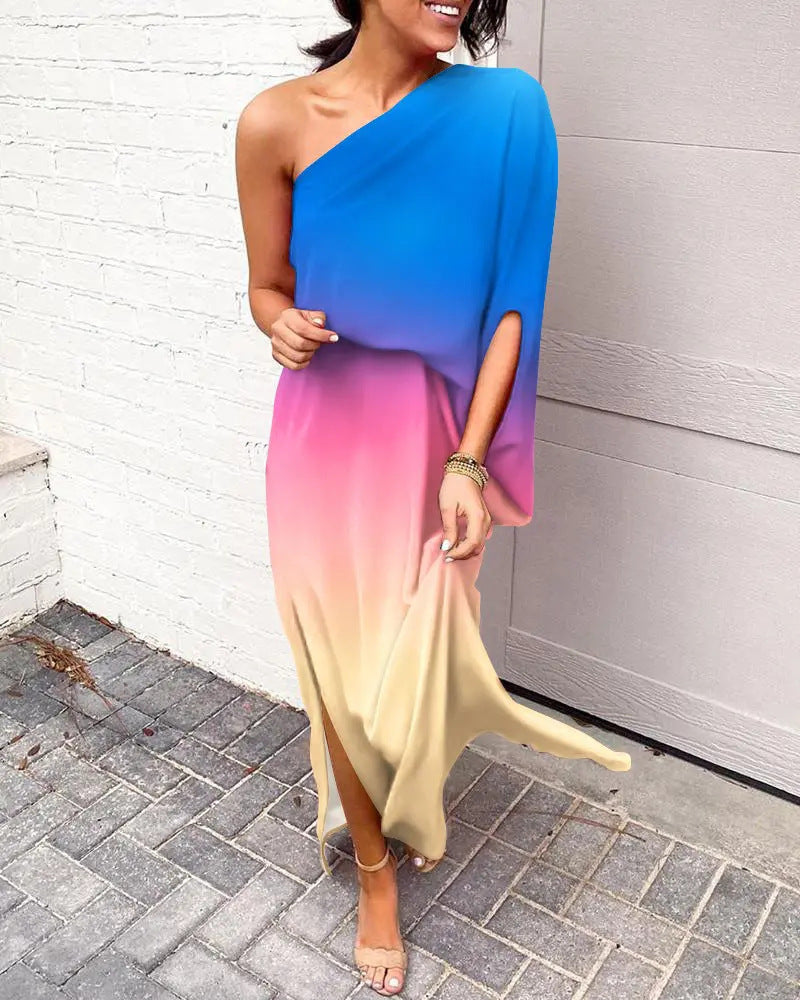 Women Clothing Dress Sexy Oblique Shoulder Elegant Single Side Sleeve Dress for Women Bella Mia