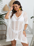 Beach Overclothes Women Clothes Deep V Plunge Neck Hollow Out Cutout Out Woven Split Bikini Cover Up Dress Bella Mia