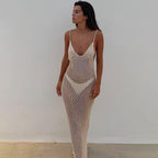 Summer Beach Dress Women Solid Color Sexy Knitted Cutout Beach Swimsuit Blouse Sun Protective Clothing Crochet hook Bella Mia