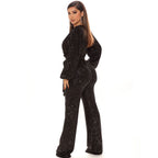 Fall High-End Women Sequ Deep V-neck Long Sleeve Jumpsuit Jumpsuit Trousers Bella Mia