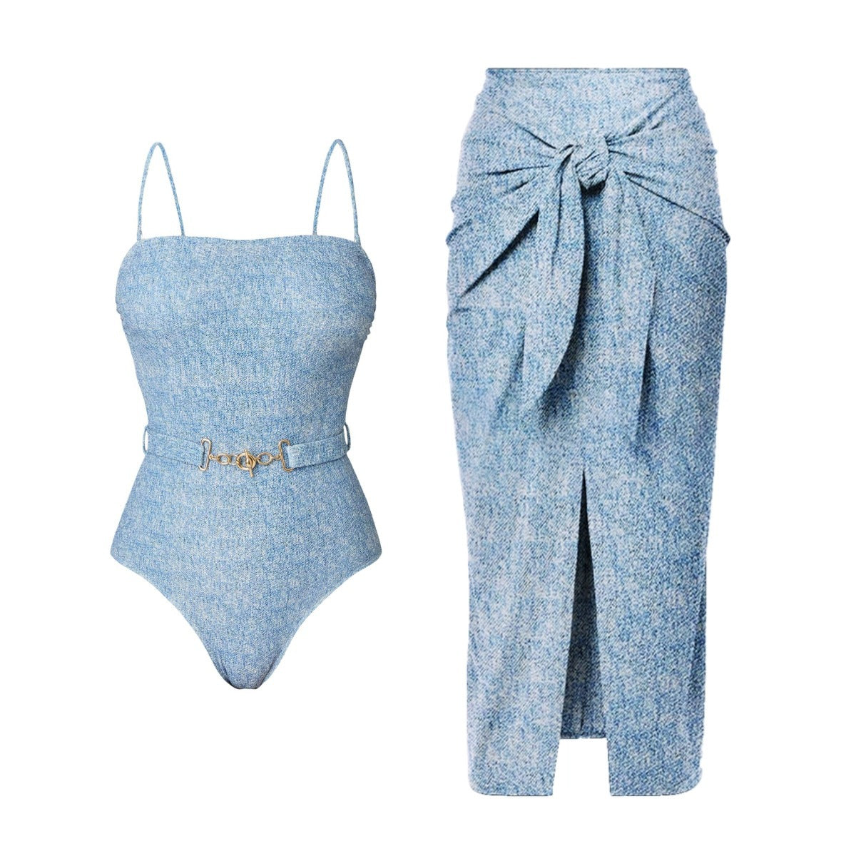 Bikini Triangle Sexy Denim Printing Split Swimsuit Women Wrap Skirt Bella Mia