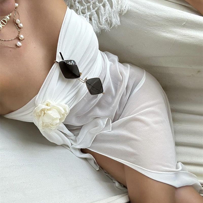 Summer Sexy off Shoulder Scarf Bow Tube Top See through Irregular Asymmetric Dress Bella Mia