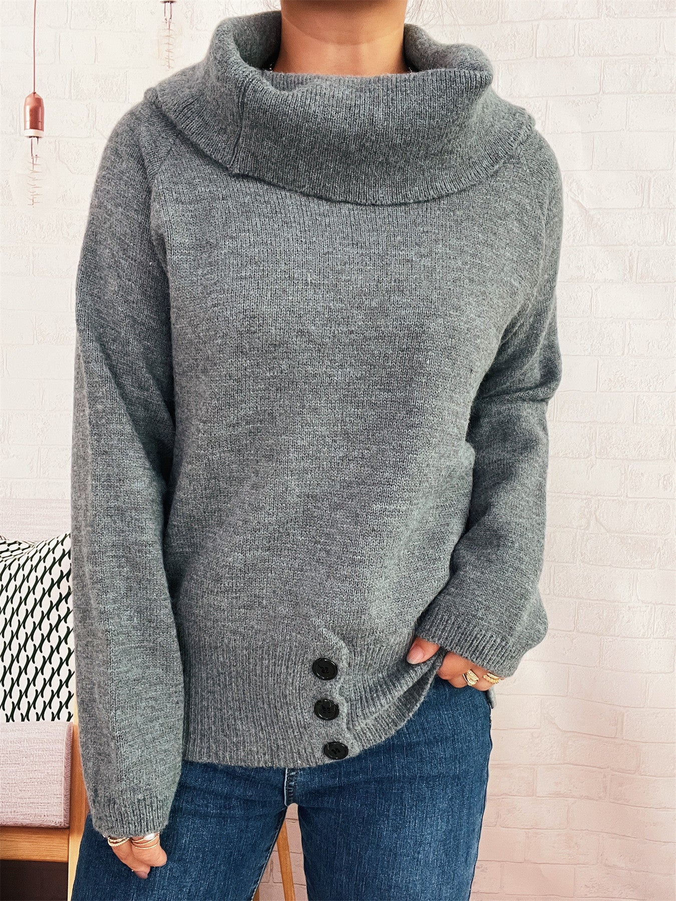 Autumn Winter Retro Office Minimalist Turtleneck Slim Knit Pullover Solid Color Striped Sweater Bella Mia
