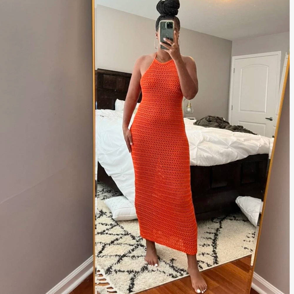 Halter Backless Maxi Dress Knitted Sleeveless Beach Bohemian Long Hollow Out Cutout Dress Women Bella Mia
