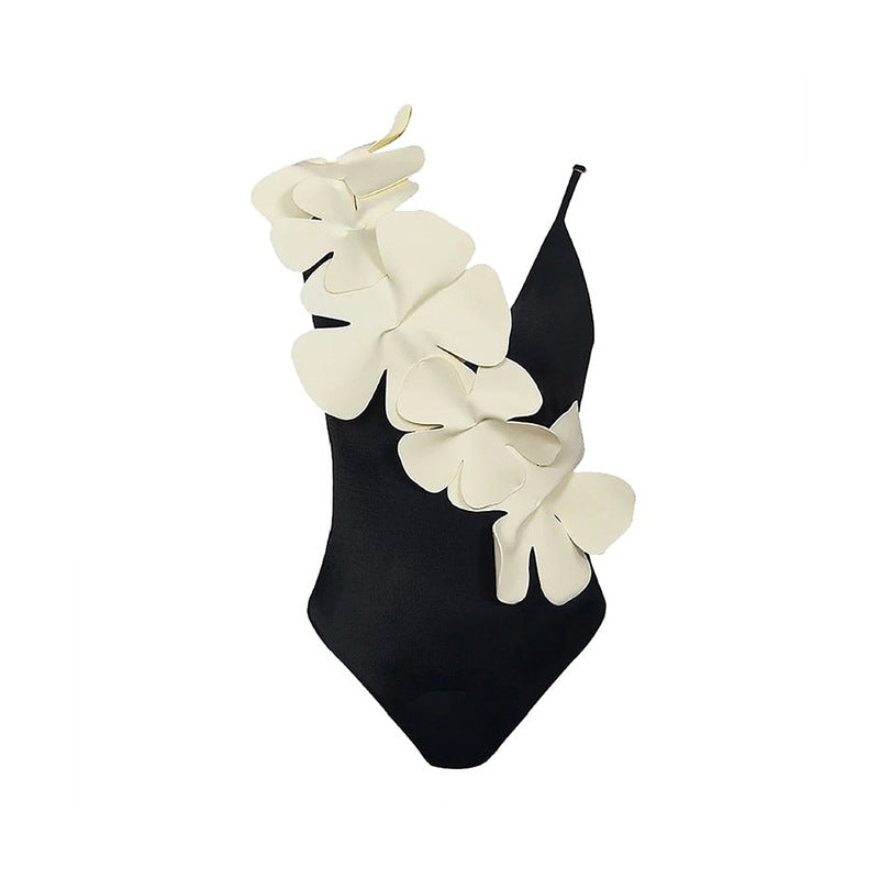 Solid Color Spaghetti Straps One Piece Swimsuit Women Floral Spring Vacation Swimsuit Bella Mia