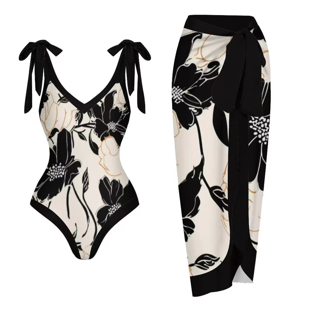 Two Piece Set One Piece Gauze Skirt Swimsuit Multi Color Printing Conservative Sunscreen Swimsuit Bella Mia