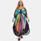 Rayon Printed Loose plus Size Robe Beach Cover up Vacation Maxi Dress Sun Protection Shirt Women Bella Mia