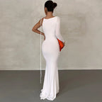 Women Clothing Autumn Winter Sexy Solid Color One Shoulder Slim Dress Bella Mia