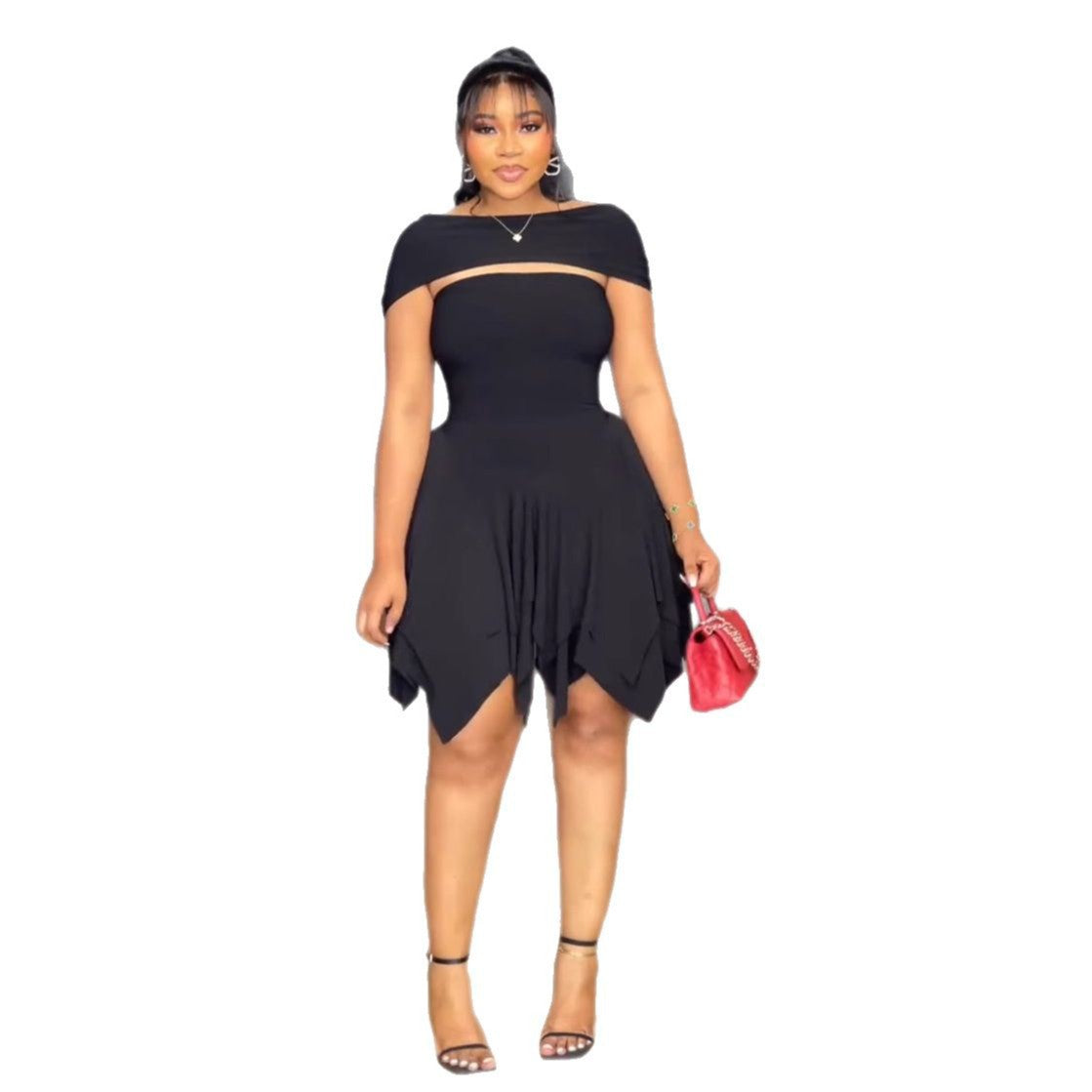 Women Elegant Irregular Asymmetric Double Layer Waist Tube Top Elastic Dress Bella Mia