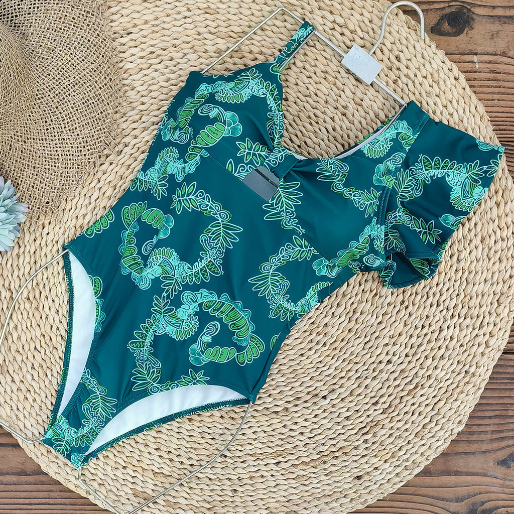 Asymmetric Ruffled Printing Sexy One Piece Swimsuit Women Two Piece Swimsuit Bella Mia
