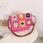 Sources Grandma Plaid Crossbody Straw Bag Contrast Color One Shoulder Straw Bag Woven Bag Women Beach Bag Bella Mia